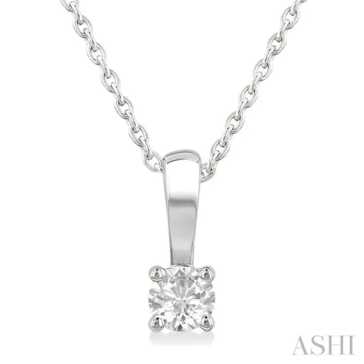 1/6 Ctw Prong Set Round Cut Diamond Solitaire Pendant With Chain in 14K White Gold