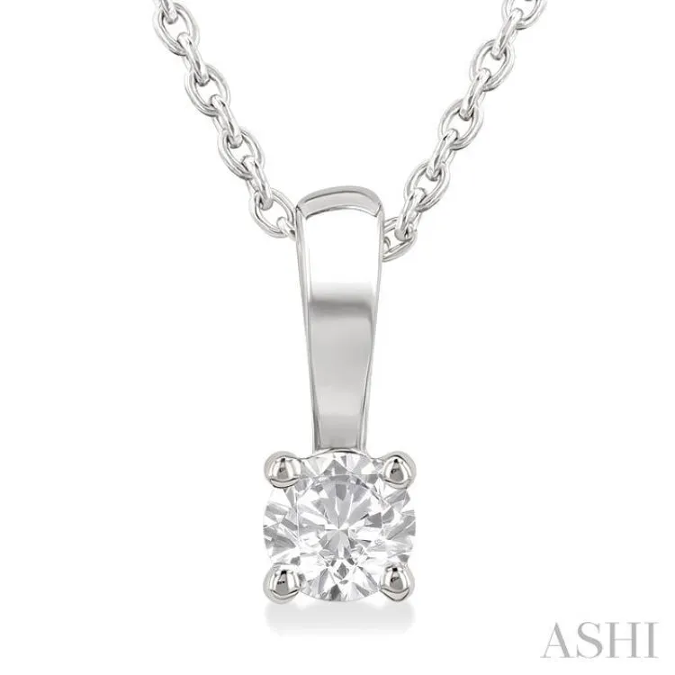 1/6 Ctw Prong Set Round Cut Diamond Solitaire Pendant With Chain in 14K White Gold