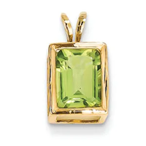 1.8 Carat 14K Gold 8x6mm Emerald Cut Peridot bezel pendant