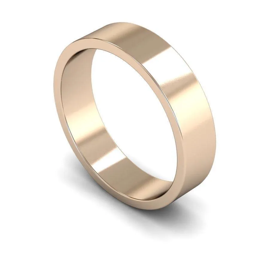 18ct Rose Gold Light Weight Flat 5mm Wedding Ring