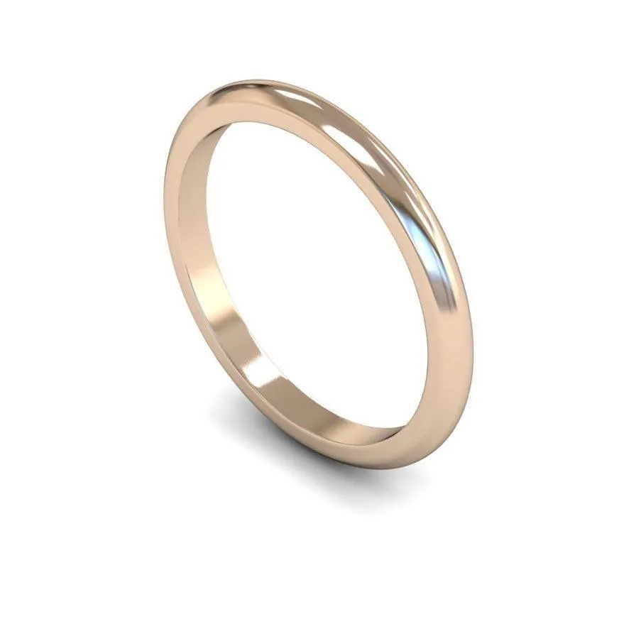 18ct Rose Gold Medium Weight 'D' Shape 2mm Wedding Ring