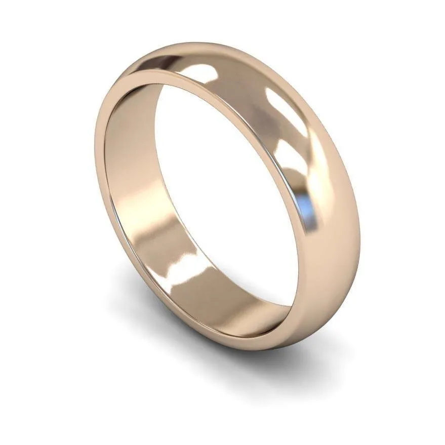 18ct Rose Gold Medium Weight 'D' Shape 5mm Wedding Ring
