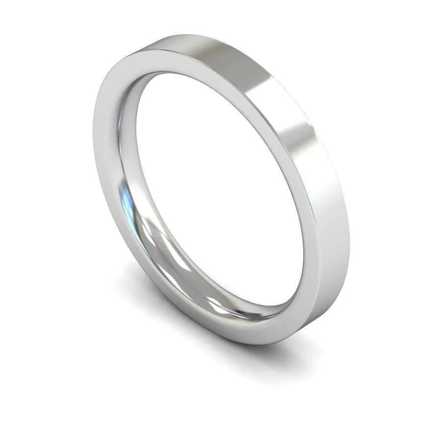 18ct White Gold Heavyweight Flat Court/Edge 3mm Wedding Ring