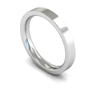 18ct White Gold Heavyweight Flat Court/Edge 3mm Wedding Ring