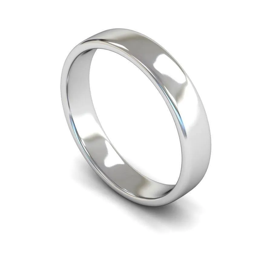 18ct White Gold Light Weight Edged Slight Court 4mm Wedding Ring