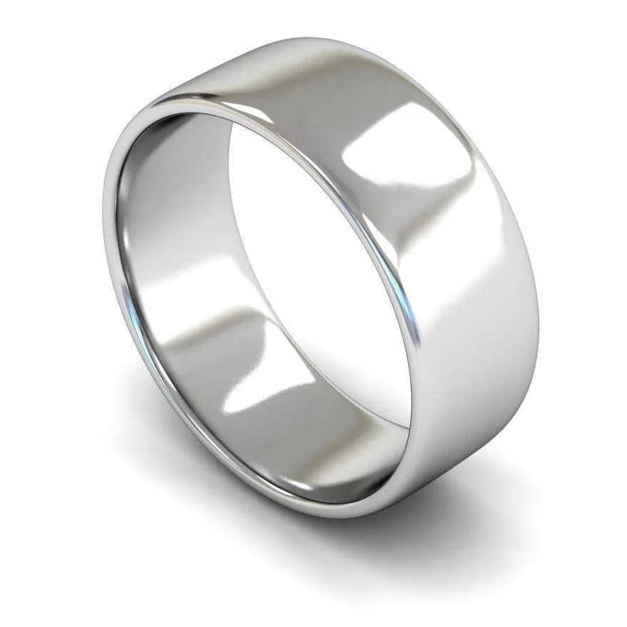 18ct White Gold Light Weight Edged Slight Court 8mm Wedding Ring