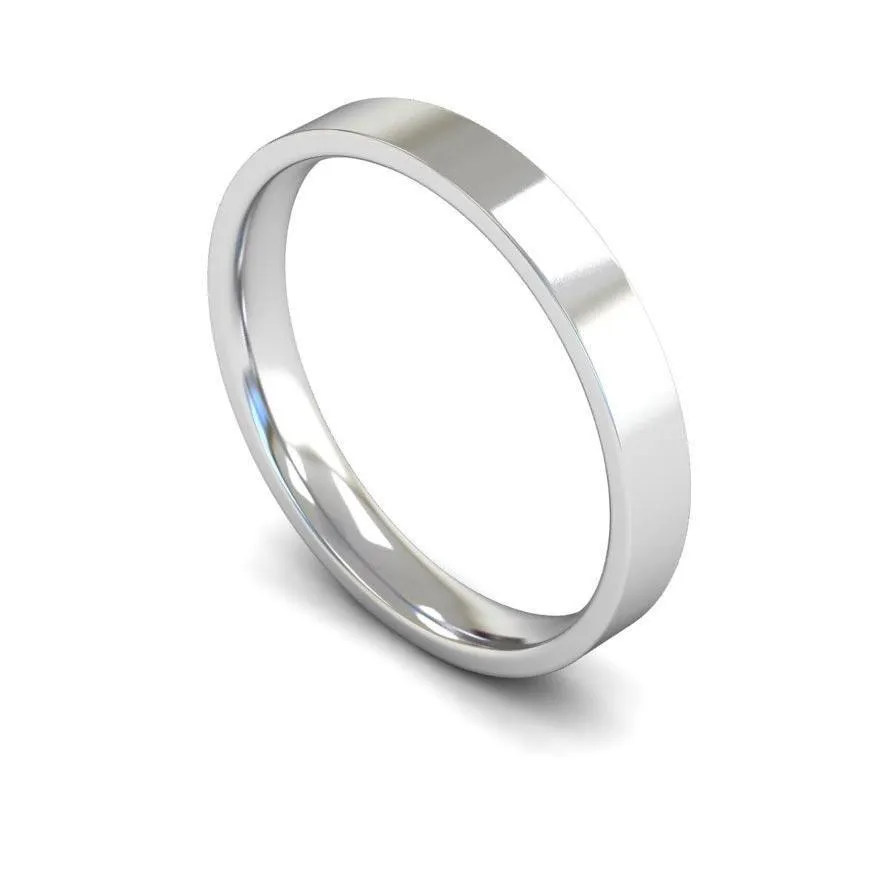 18ct White Gold Lightweight Flat Court/Edge 3mm Wedding Ring