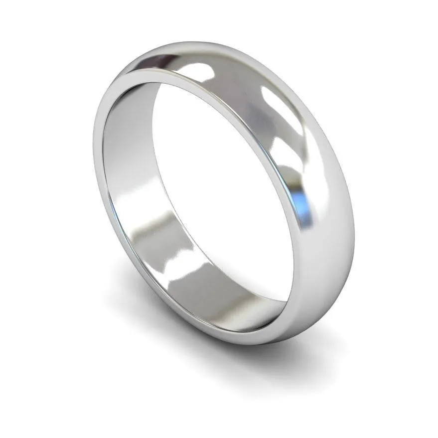 18ct White Gold Medium Weight 'D' Shape 5mm Wedding Ring