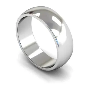 18ct White Gold Medium Weight 'D' Shape 7mm Wedding Ring