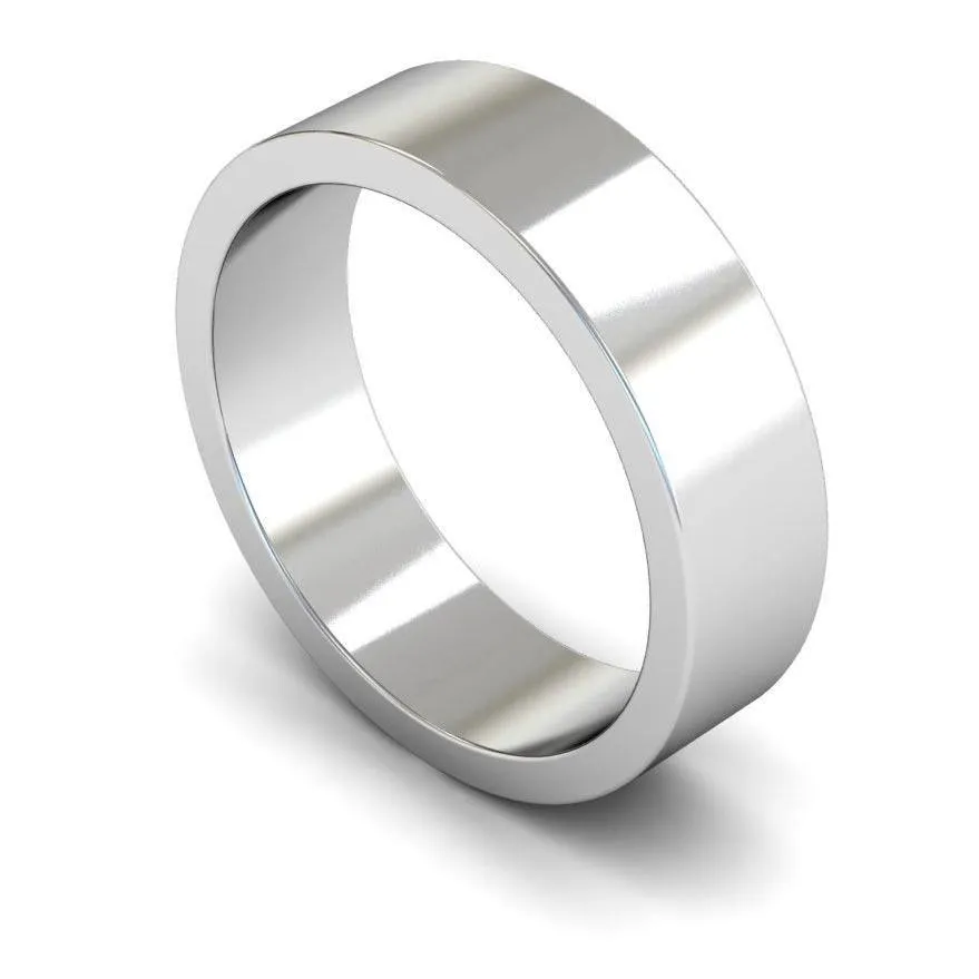 18ct White Gold Medium Weight Flat 6mm Wedding Ring
