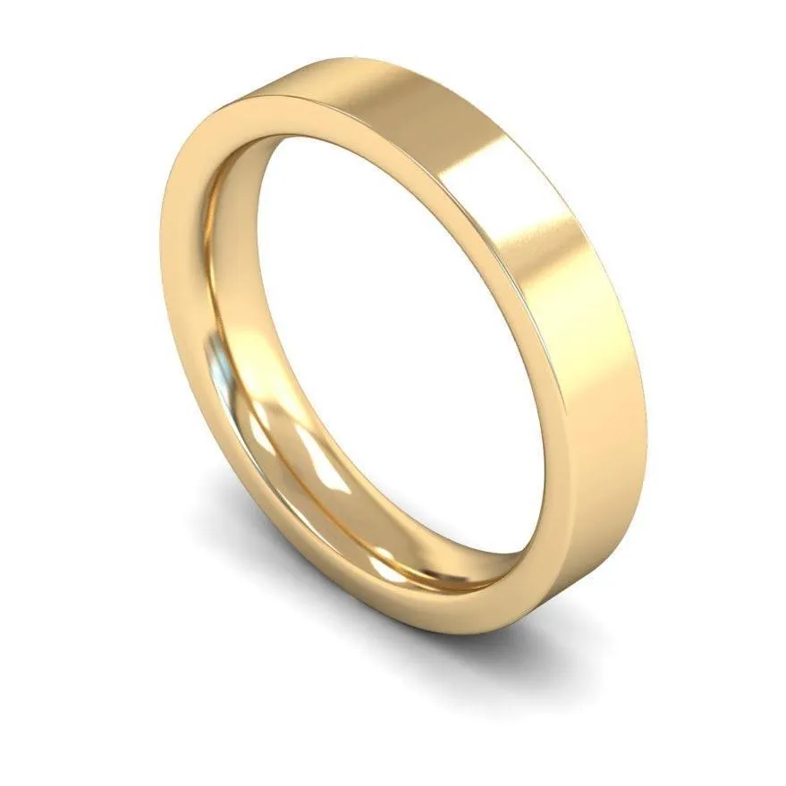 18ct Yellow Gold Heavyweight Flat Court/Edge 4mm Wedding Ring