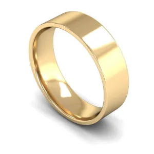 18ct Yellow Gold Lightweight Flat Court/Edge 6mm Wedding Ring