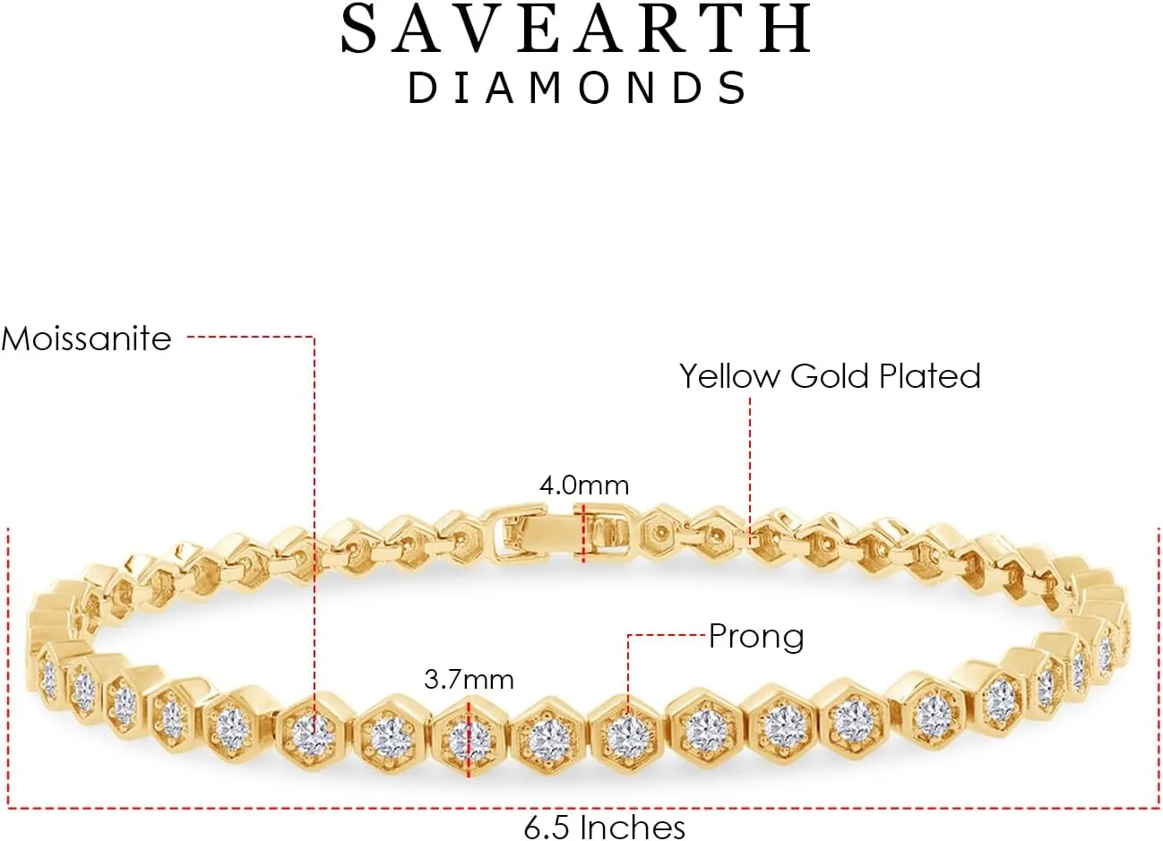 18K Gold Plated Honeycomb Tennis Bracelet | Gold Moissanite Bracelet for Women | Stacking Dainty Bracelet Size-6.5 Inch (1.26 Cttw)