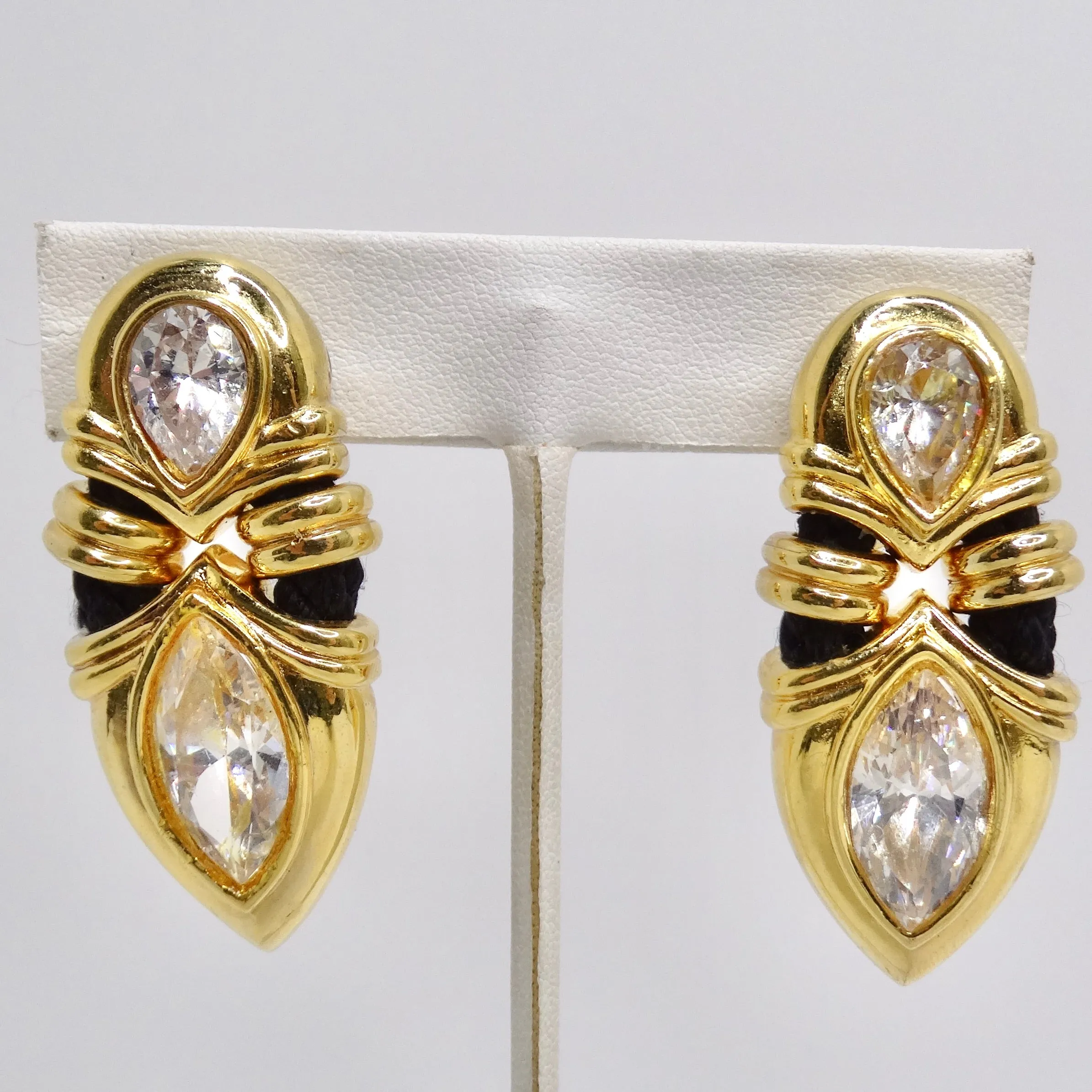 18K Gold Plated Rhinestone 1970s Clip On Earrings