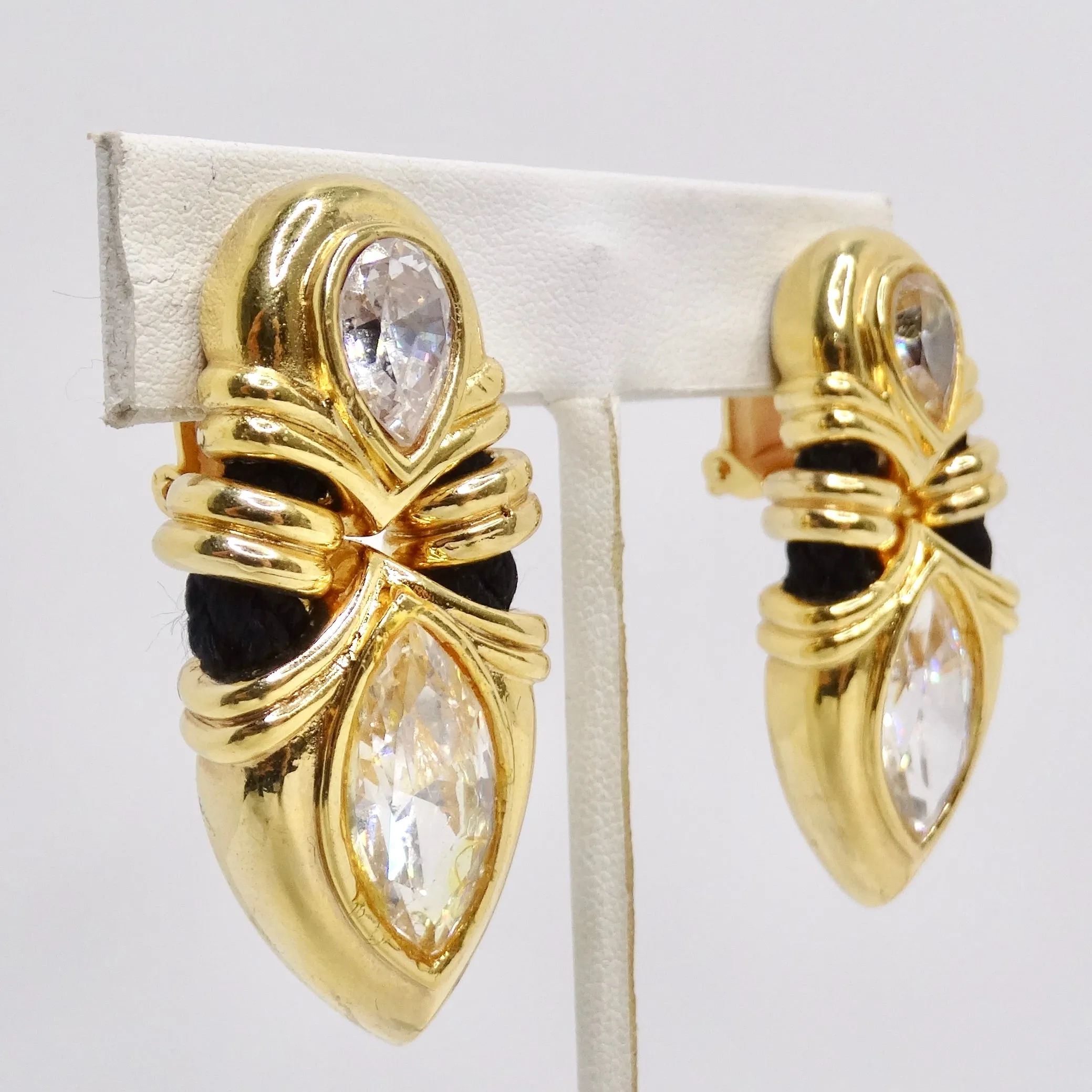 18K Gold Plated Rhinestone 1970s Clip On Earrings