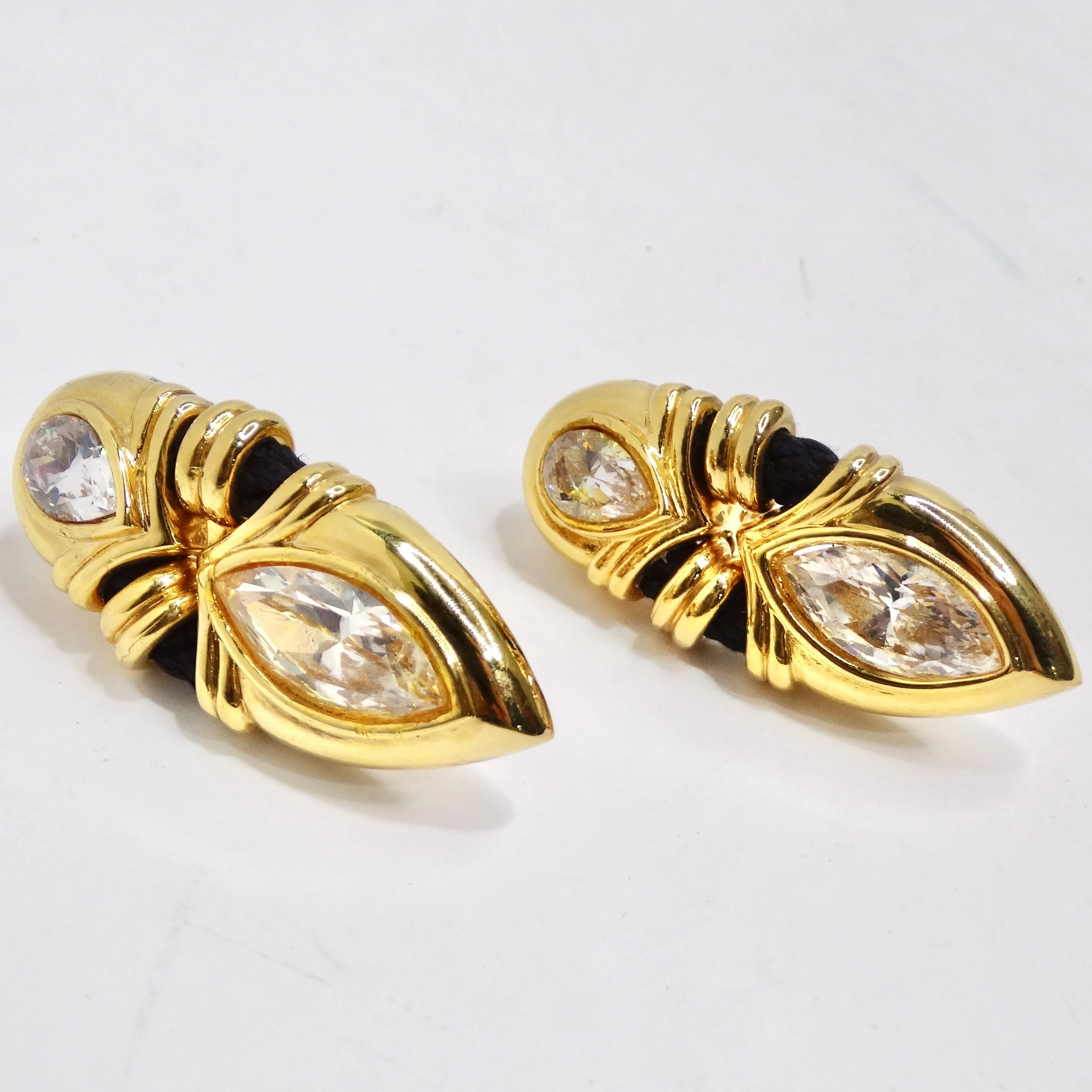 18K Gold Plated Rhinestone 1970s Clip On Earrings