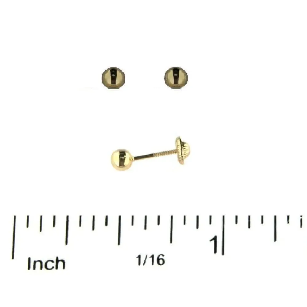 18K Solid Yellow Gold  3 mm. Ball Screwback Earrings