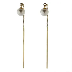 18K Solid Yellow Gold Cultivated Pearls Thread Earrings 
