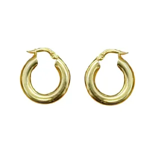18K Solid Yellow Gold Polished Thick Hoop Earrings 19 x4 mm