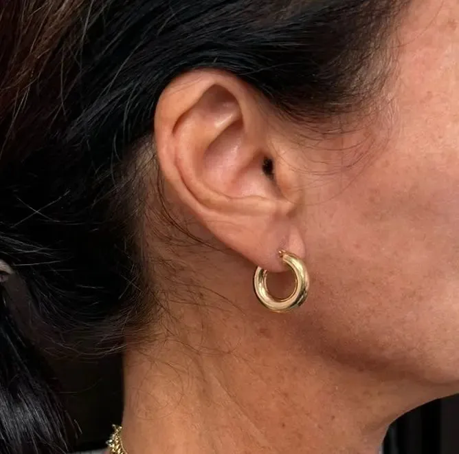 18K Solid Yellow Gold Polished Thick Hoop Earrings 19 x4 mm
