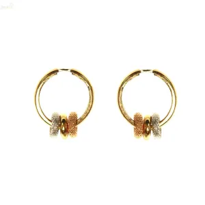 18K Tricolor Gold Donut Charms on Sleek Hinged Huggie Hoop Earrings