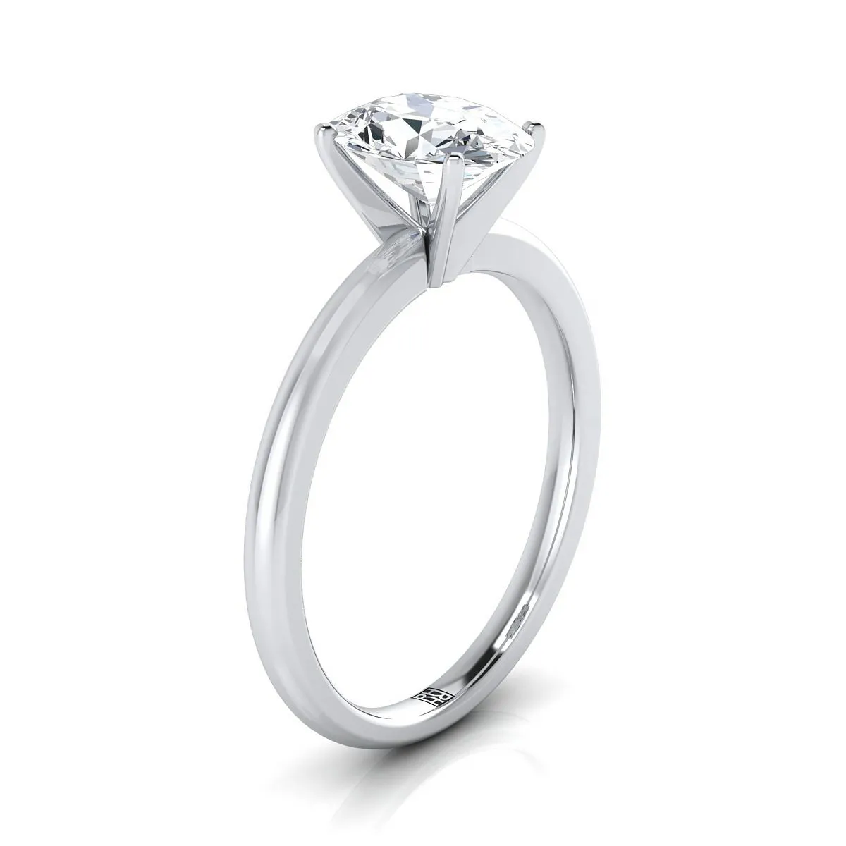 18K White Gold Oval Garnet Round Comfort Fit Claw Prong Solitaire Engagement Ring