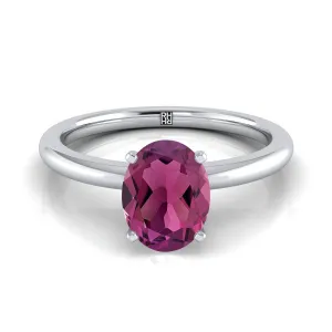 18K White Gold Oval Garnet Round Comfort Fit Claw Prong Solitaire Engagement Ring