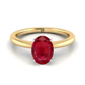 18K Yellow Gold Oval Ruby Round Comfort Fit Claw Prong Solitaire Engagement Ring