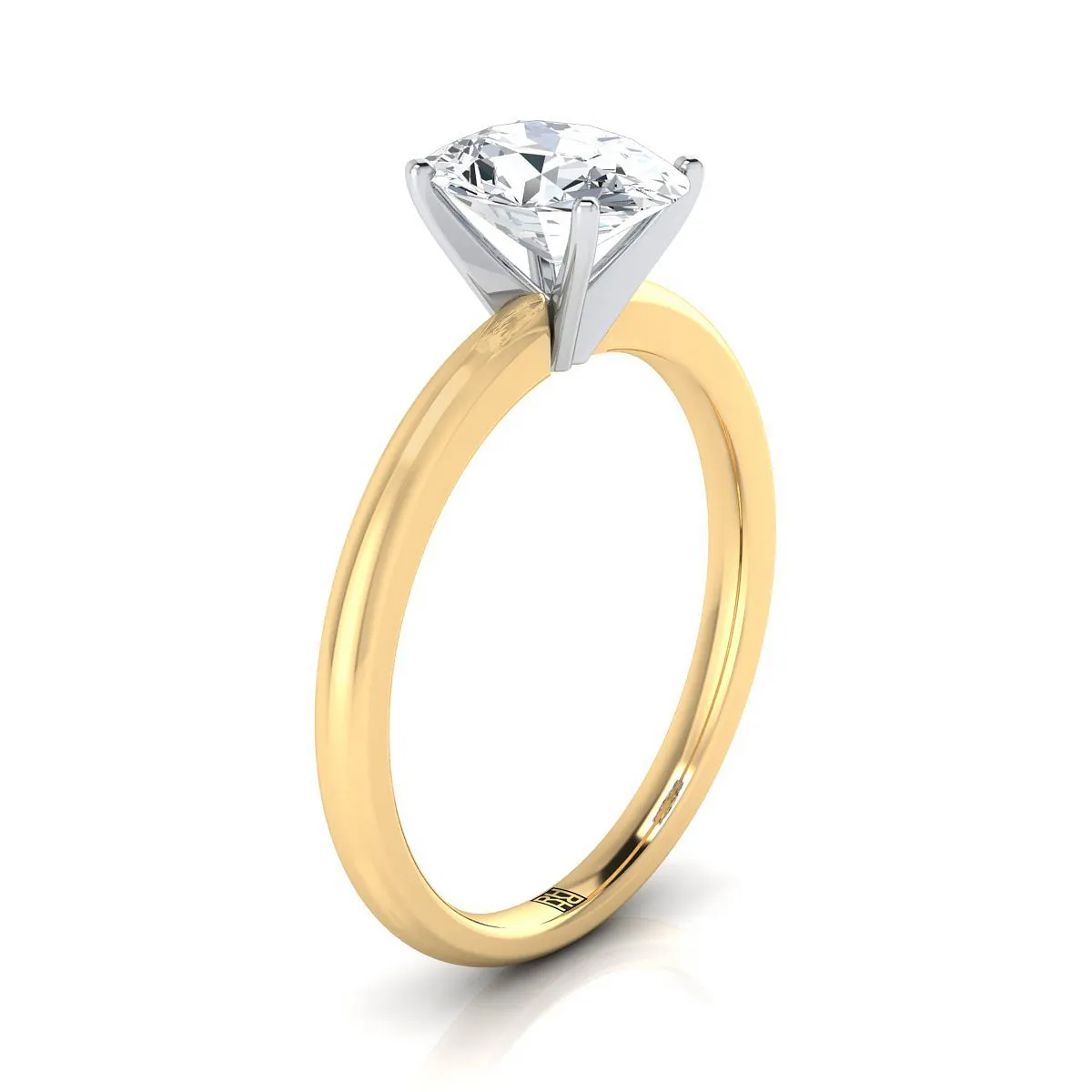18K Yellow Gold Oval Ruby Round Comfort Fit Claw Prong Solitaire Engagement Ring