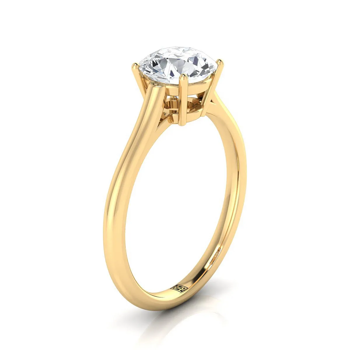 18K Yellow Gold Round Brilliant Swiss Blue Topaz Cathedral Style Comfort Fit Solitaire Engagement Ring