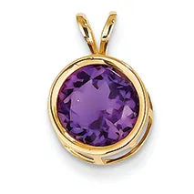 1.9 Carat 14K Gold 8mm Amethyst bezel pendant