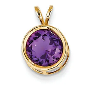 1.9 Carat 14K Gold 8mm Amethyst bezel pendant