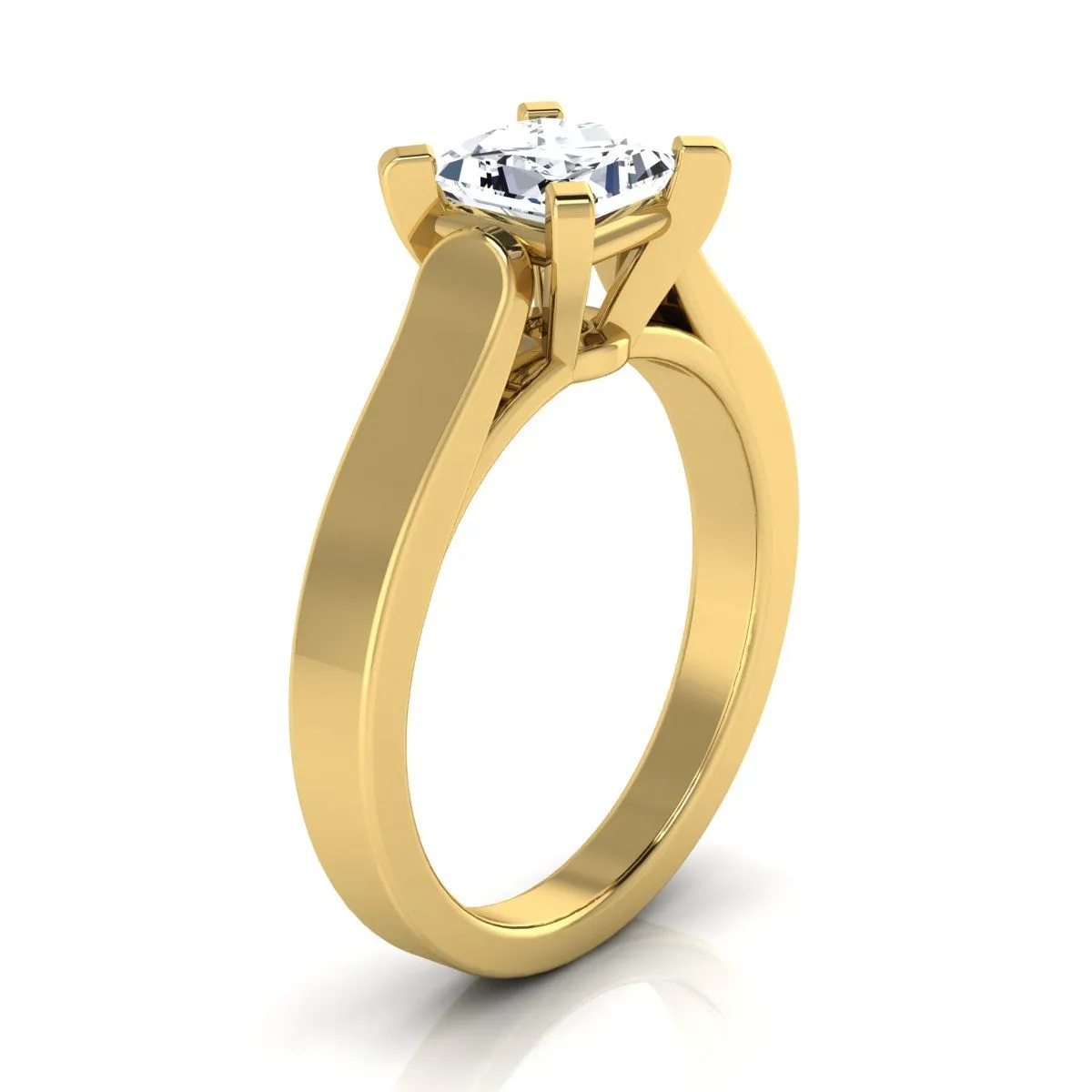 1ctw Princess Cut Diamond Solitaire Engagement Ring With Cathedral Setting And Squared Edge Shank In 14k Yellow Gold, Igi-certified