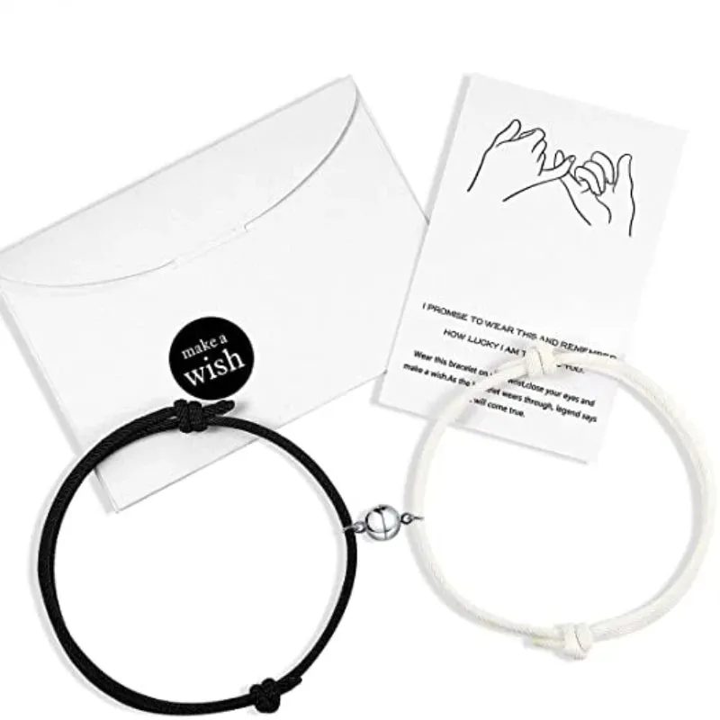 2pcs Silver Color Love Heart Magnet Couple Bracelets for Women Men Trendy Personality Double Layer Bracelet Lovers Jewelry Gifts