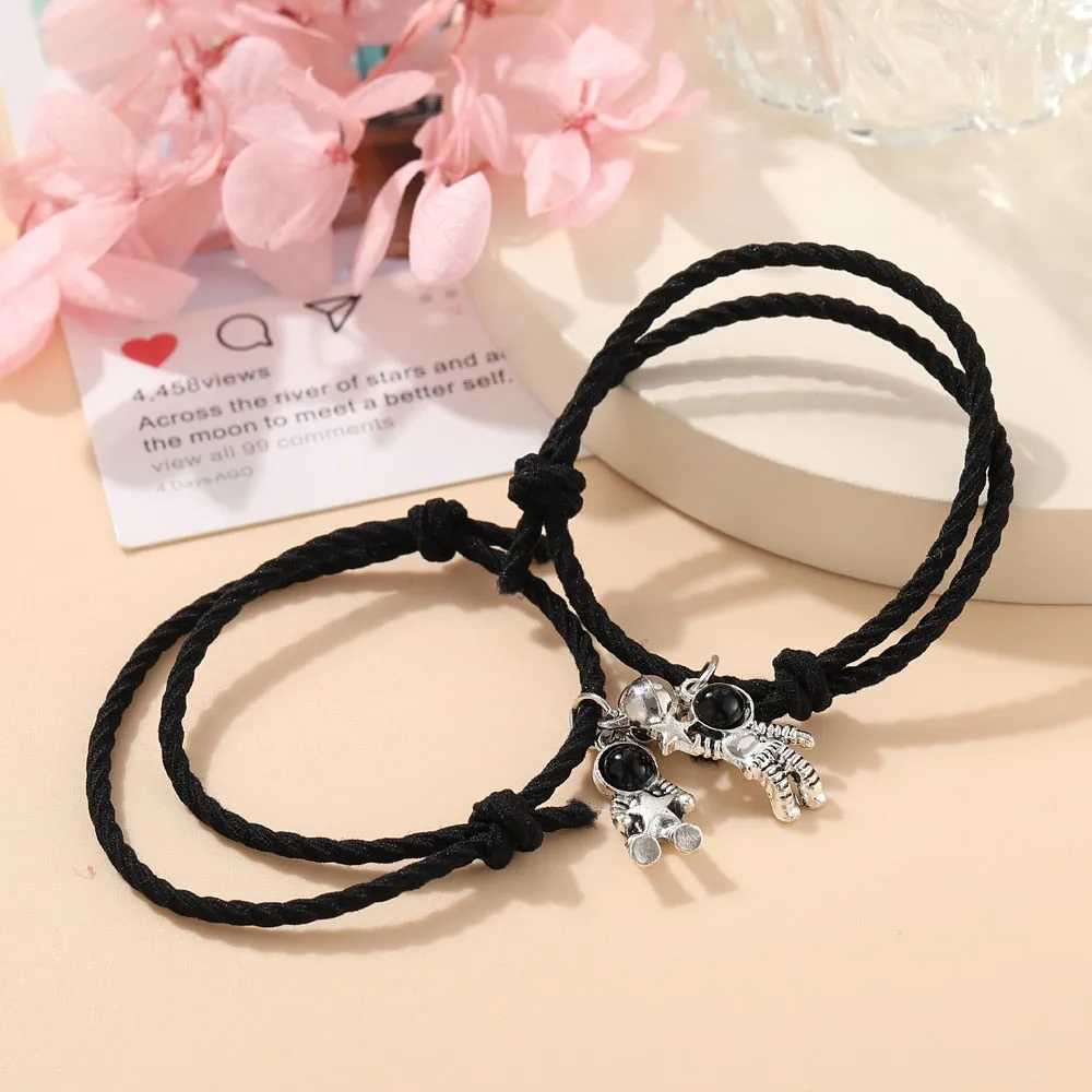 2pcs Star Moon Magnetic Couple Bracelet Set for Men Women Trendy Handmade Rope Chain Friendship Bracelet Adjustable Jewelry
