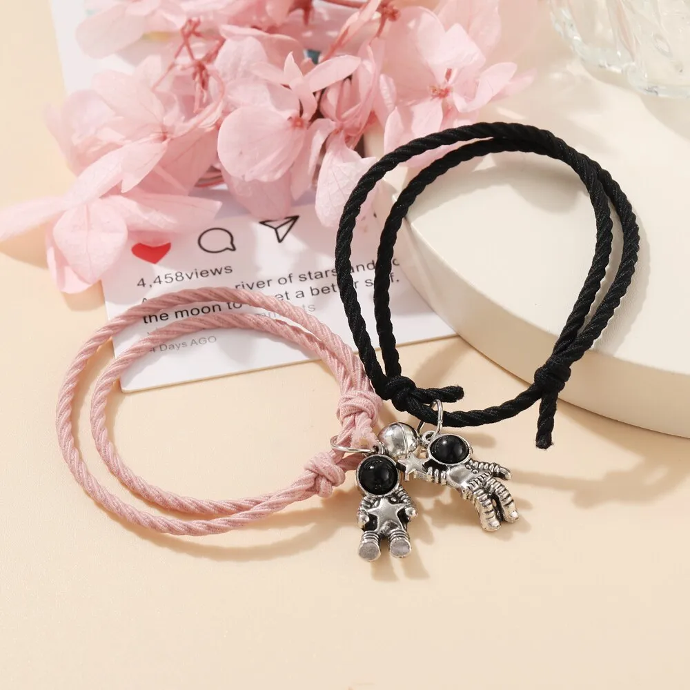 2pcs Star Moon Magnetic Couple Bracelet Set for Men Women Trendy Handmade Rope Chain Friendship Bracelet Adjustable Jewelry