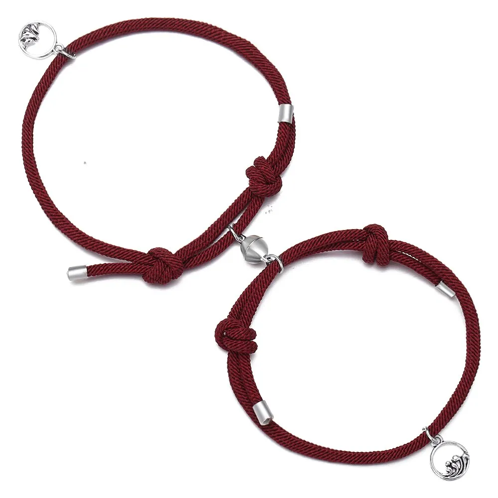 2pcs Star Moon Magnetic Couple Bracelet Set for Men Women Trendy Handmade Rope Chain Friendship Bracelet Adjustable Jewelry