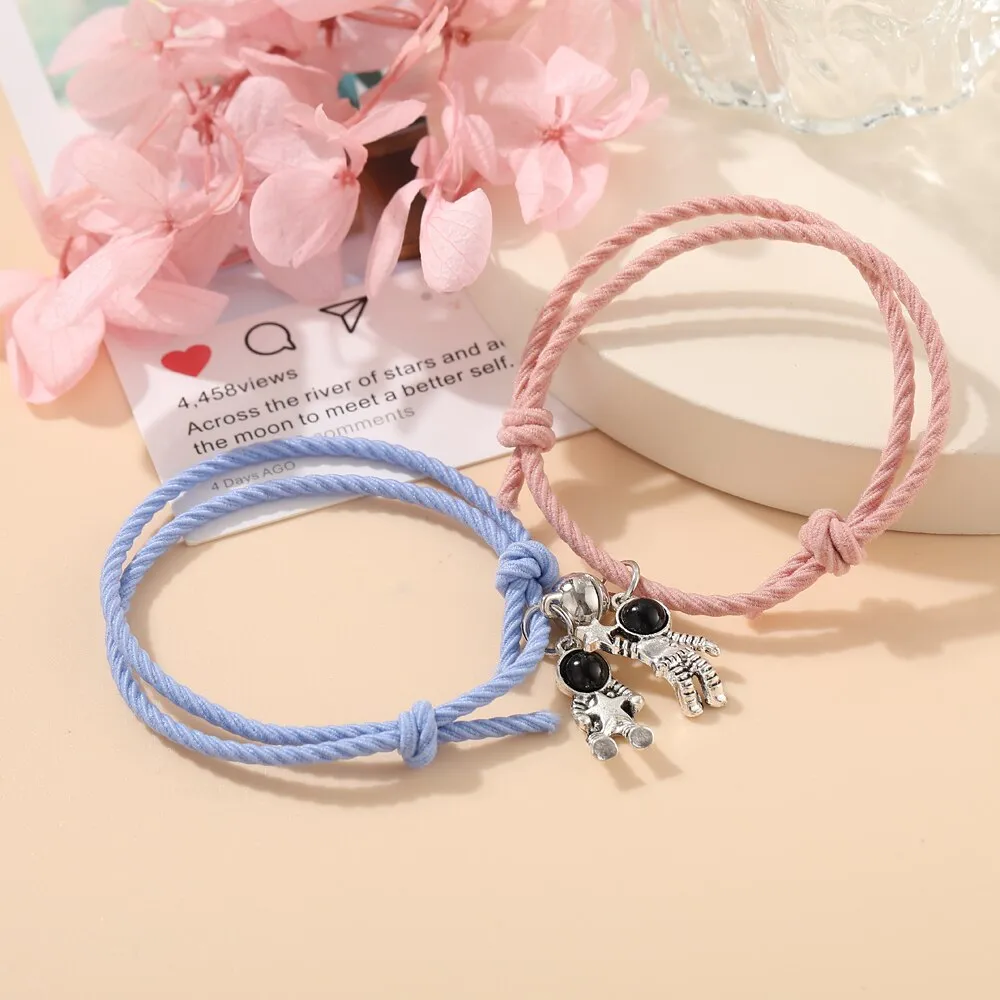 2pcs Star Moon Magnetic Couple Bracelet Set for Men Women Trendy Handmade Rope Chain Friendship Bracelet Adjustable Jewelry