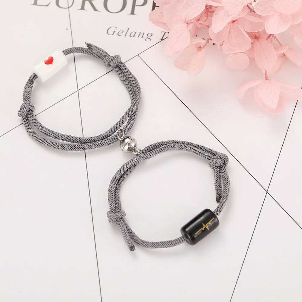 2pcs Star Moon Magnetic Couple Bracelet Set for Men Women Trendy Handmade Rope Chain Friendship Bracelet Adjustable Jewelry