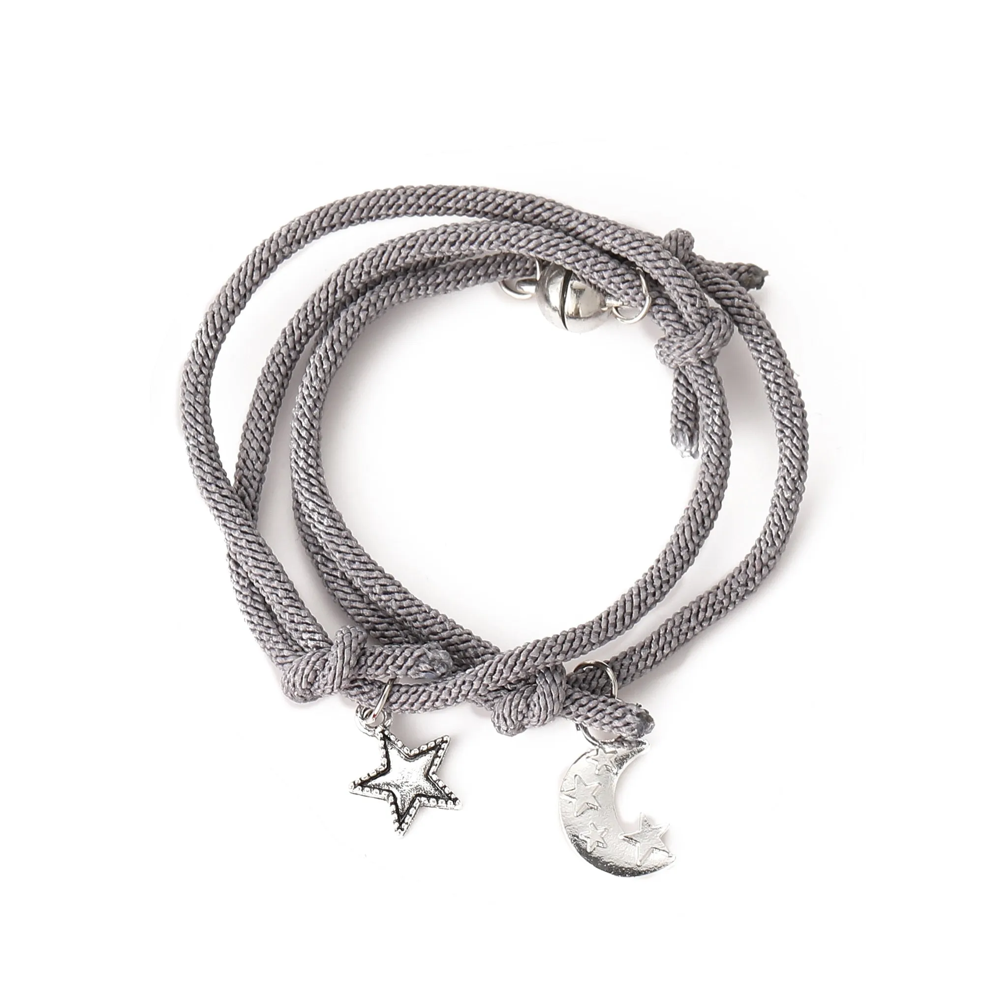 2pcs Star Moon Magnetic Couple Bracelet Set for Men Women Trendy Handmade Rope Chain Friendship Bracelet Adjustable Jewelry