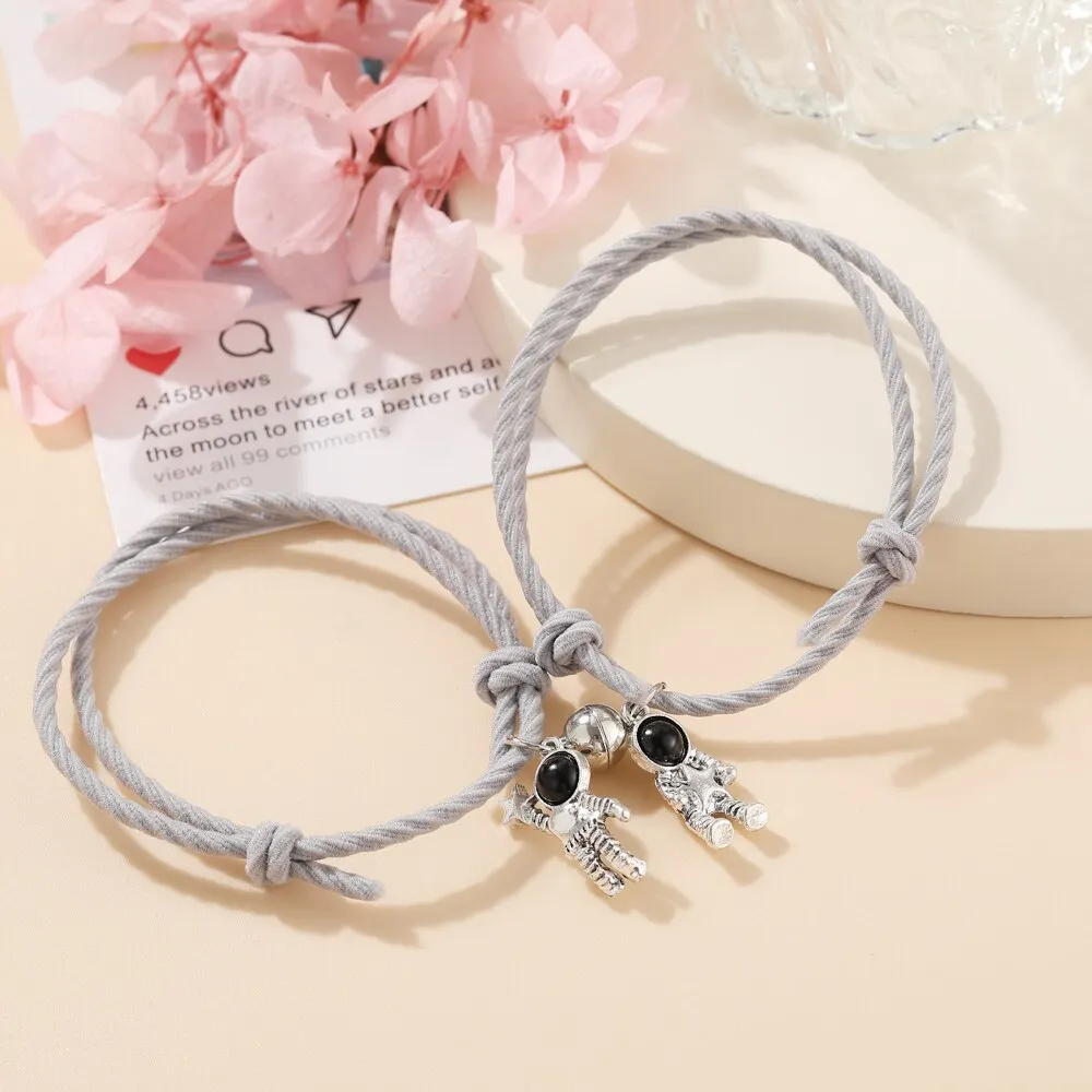 2pcs Star Moon Magnetic Couple Bracelet Set for Men Women Trendy Handmade Rope Chain Friendship Bracelet Adjustable Jewelry