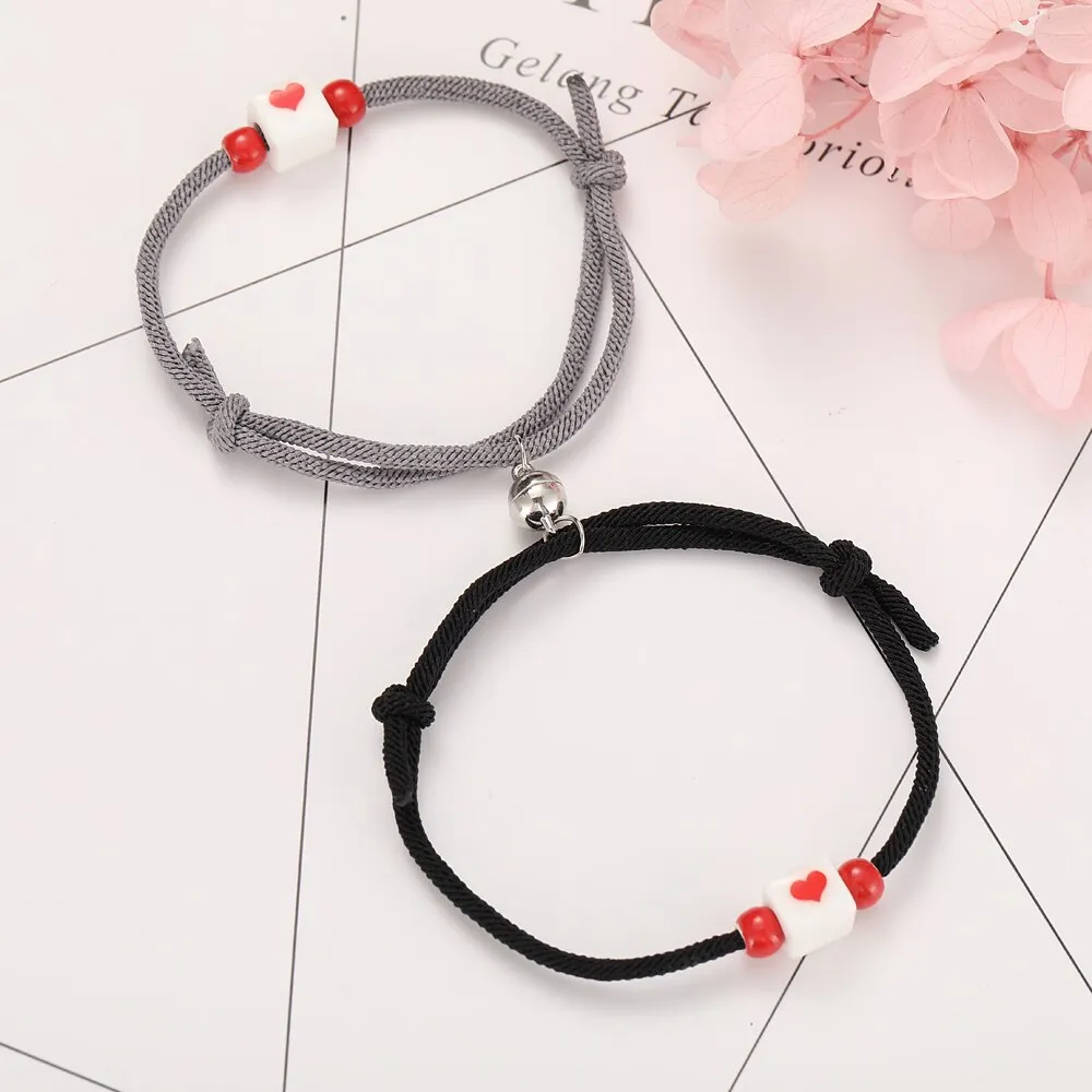 2pcs Star Moon Magnetic Couple Bracelet Set for Men Women Trendy Handmade Rope Chain Friendship Bracelet Adjustable Jewelry