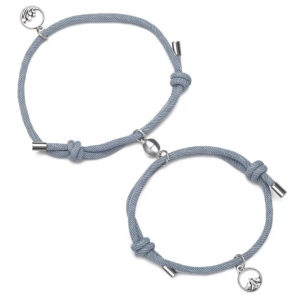 2pcs Star Moon Magnetic Couple Bracelet Set for Men Women Trendy Handmade Rope Chain Friendship Bracelet Adjustable Jewelry