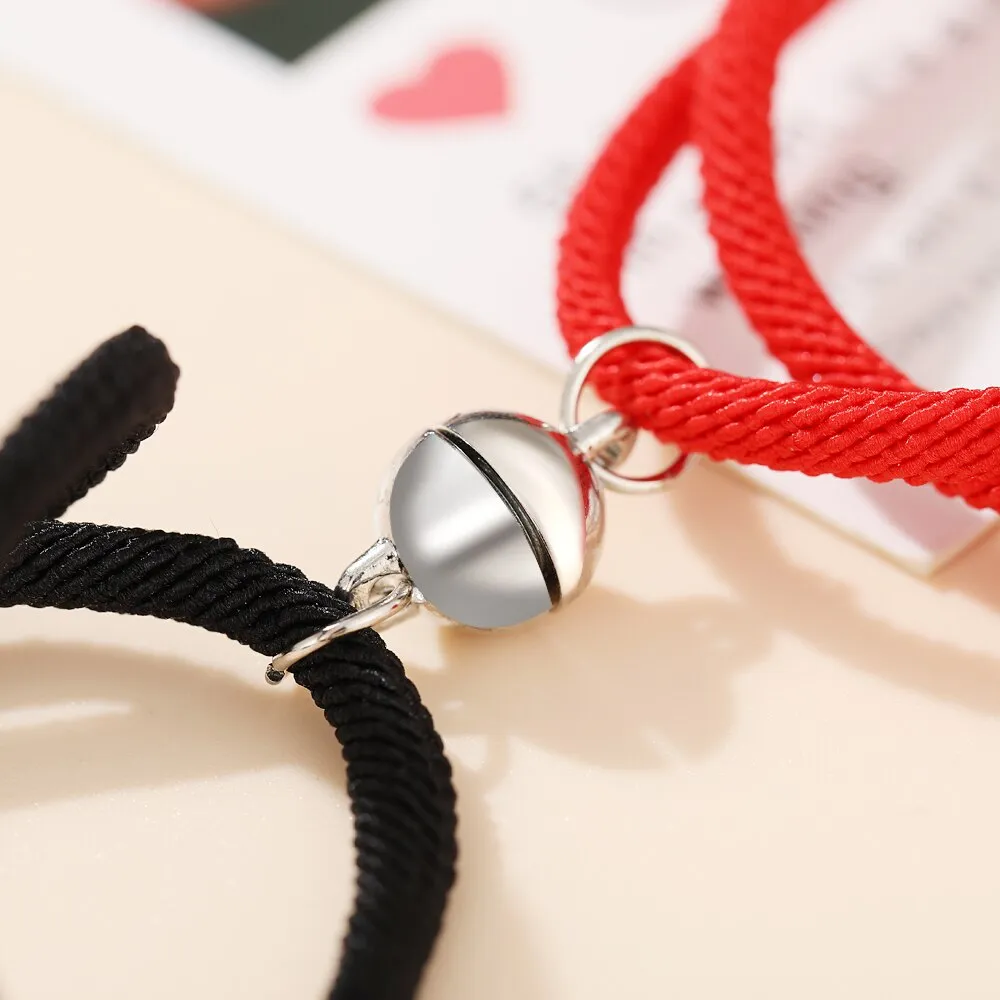2pcs Star Moon Magnetic Couple Bracelet Set for Men Women Trendy Handmade Rope Chain Friendship Bracelet Adjustable Jewelry