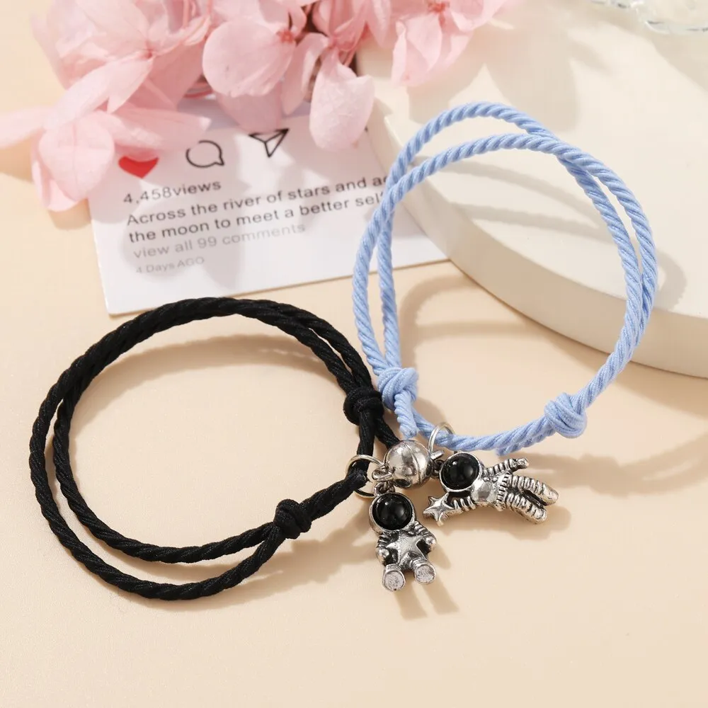 2pcs Star Moon Magnetic Couple Bracelet Set for Men Women Trendy Handmade Rope Chain Friendship Bracelet Adjustable Jewelry