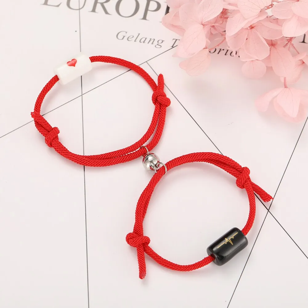 2pcs Star Moon Magnetic Couple Bracelet Set for Men Women Trendy Handmade Rope Chain Friendship Bracelet Adjustable Jewelry