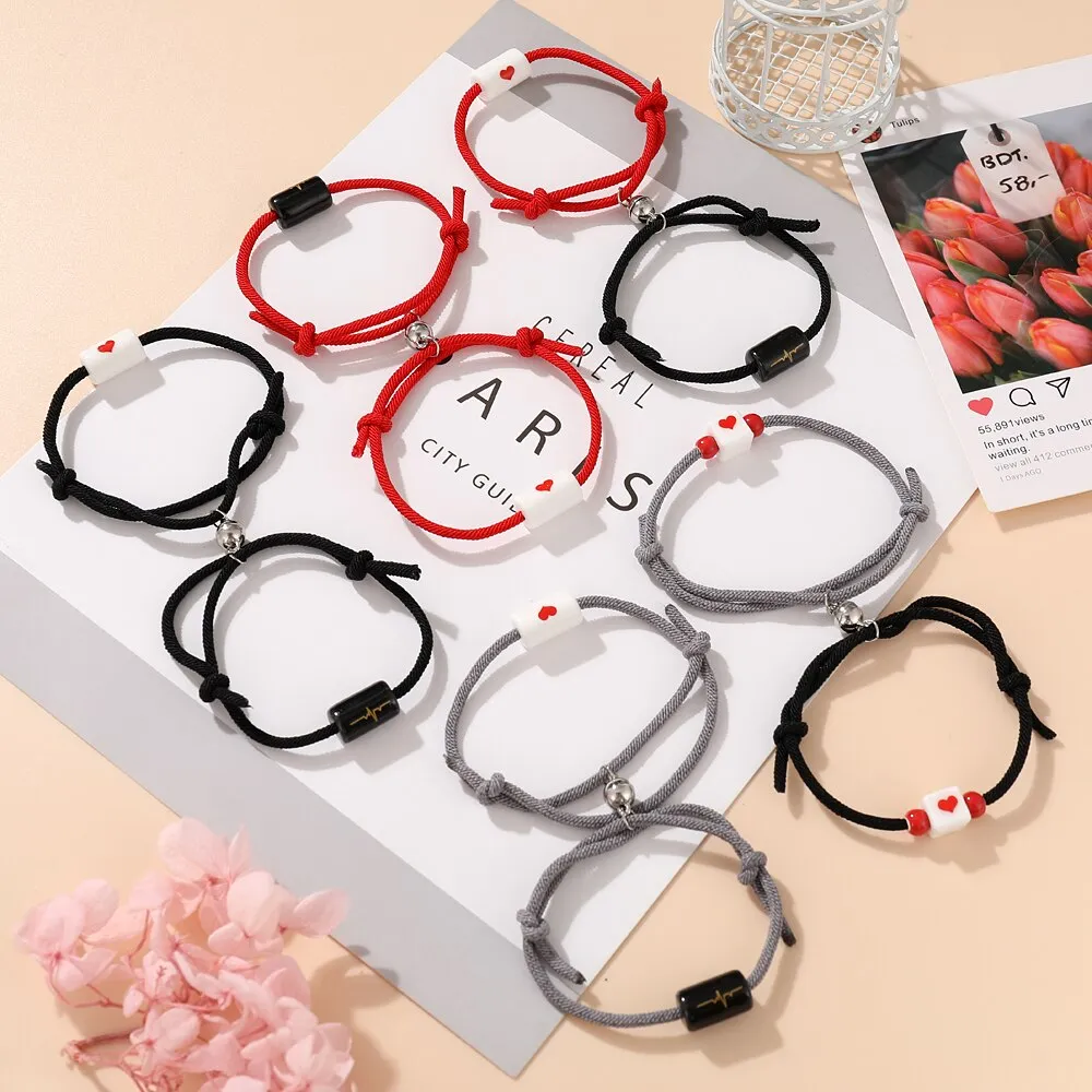 2pcs Star Moon Magnetic Couple Bracelet Set for Men Women Trendy Handmade Rope Chain Friendship Bracelet Adjustable Jewelry