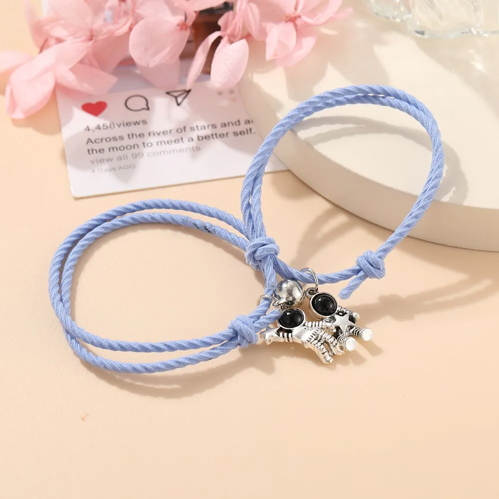 2pcs Star Moon Magnetic Couple Bracelet Set for Men Women Trendy Handmade Rope Chain Friendship Bracelet Adjustable Jewelry