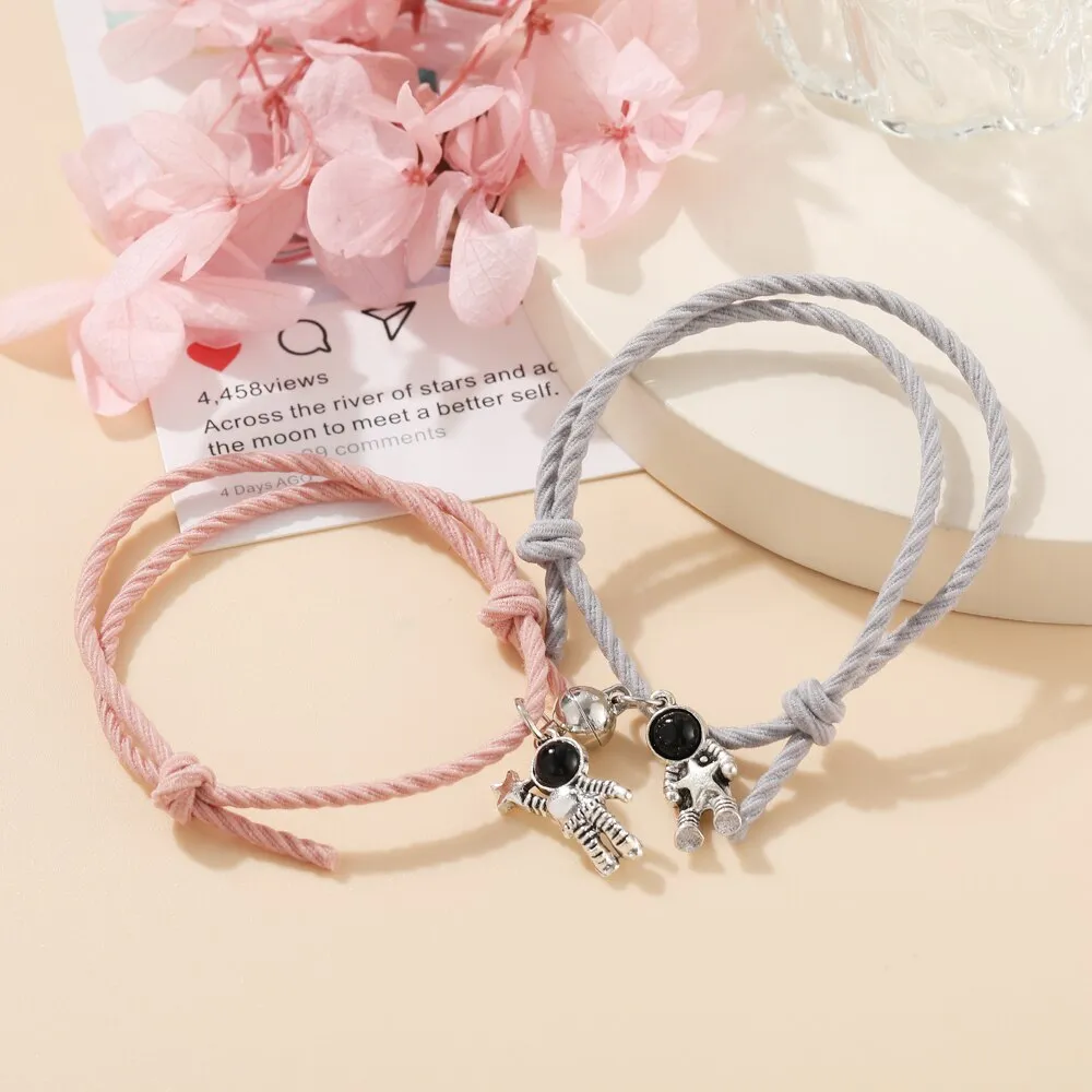 2pcs Star Moon Magnetic Couple Bracelet Set for Men Women Trendy Handmade Rope Chain Friendship Bracelet Adjustable Jewelry