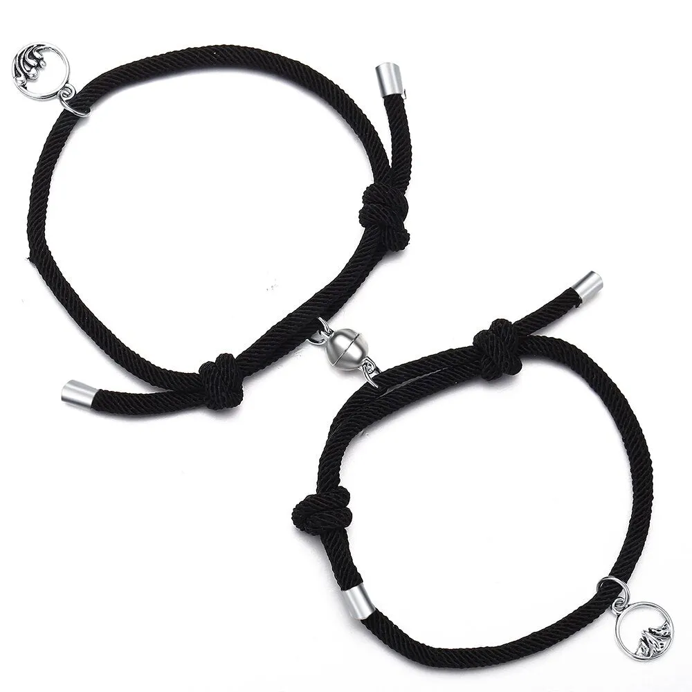 2pcs Star Moon Magnetic Couple Bracelet Set for Men Women Trendy Handmade Rope Chain Friendship Bracelet Adjustable Jewelry